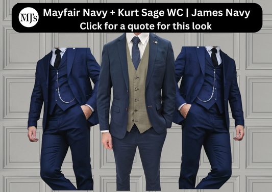 Mayfair Navy Jacket & Trouser with Kurt Sage waistcoat + James Navy Wedding Quotation