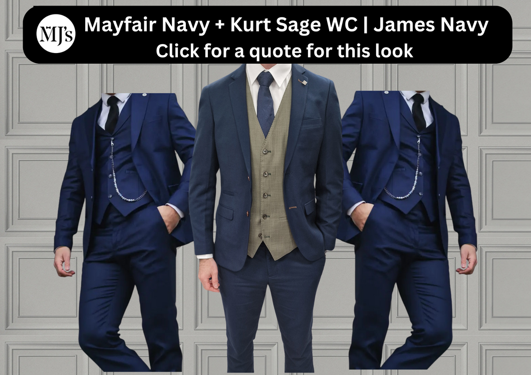 Mayfair Navy Jacket & Trouser with Kurt Sage waistcoat + James Navy Wedding Quotation