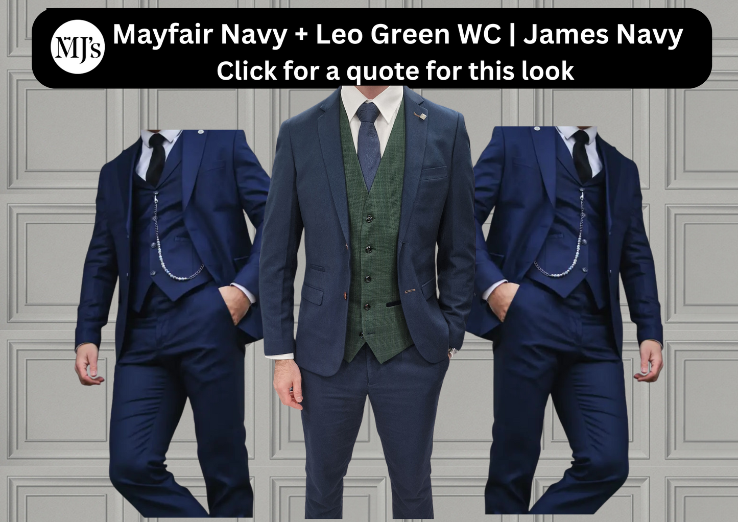Mayfair Navy Jacket & Trouser with Leo Green waistcoat + James Navy Wedding Quotation