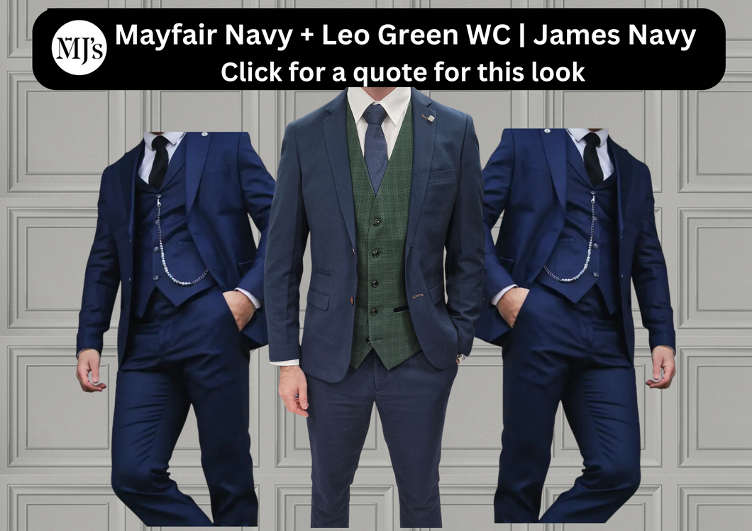 Mayfair Navy Jacket & Trouser with Leo Green waistcoat + James Navy Wedding Quotation