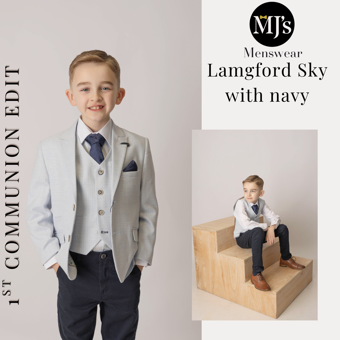 Langford sky boy's suit with navy chino