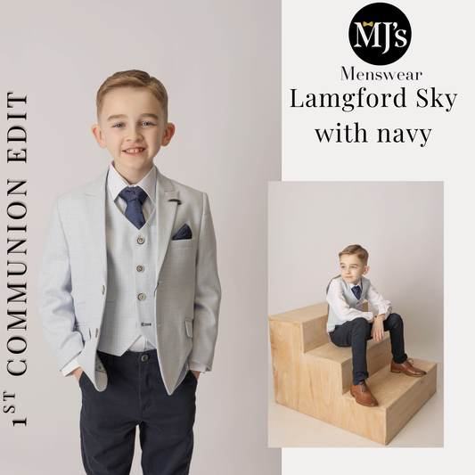 Langford sky boy's suit with navy chino