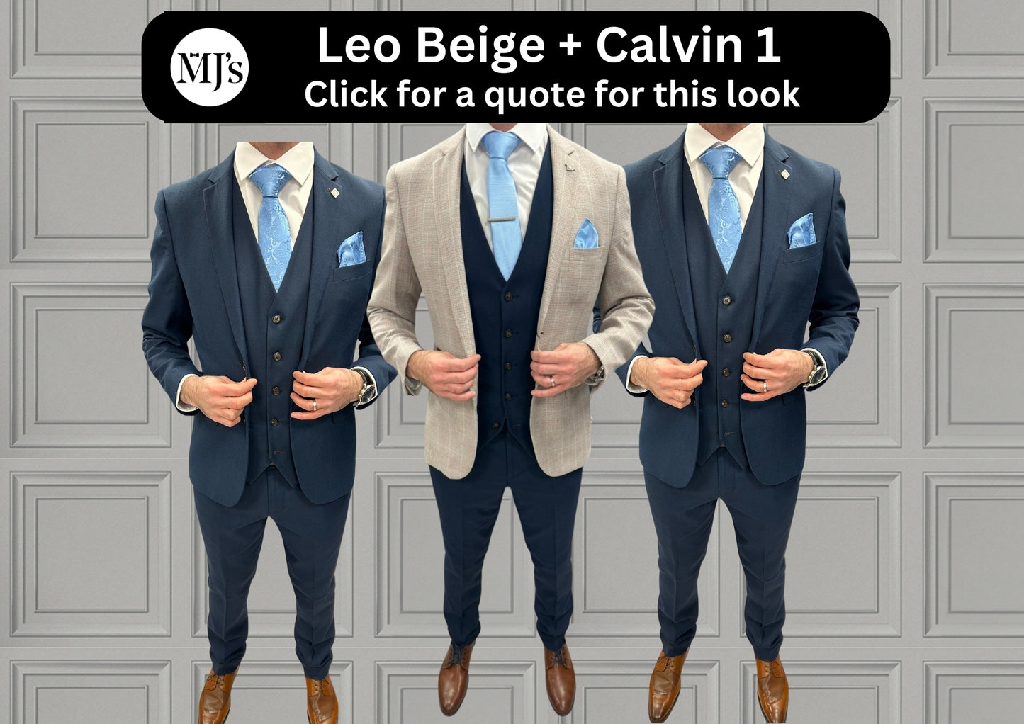Leo Beige + Calvin Navy Hire Wedding Quotation 1