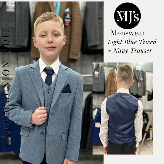 MJ's Light Blue Tweed Boys 3 Piece Suit