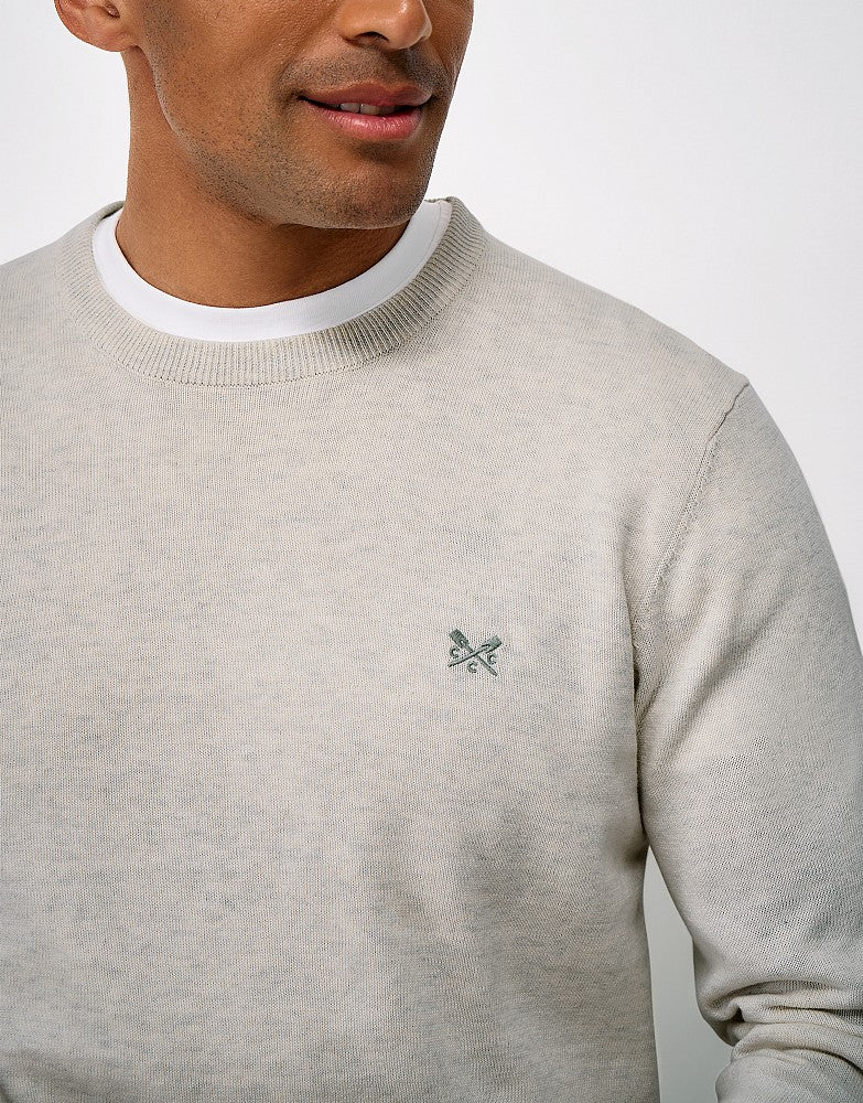 Cotton Crew Neck Jumper in White Marl