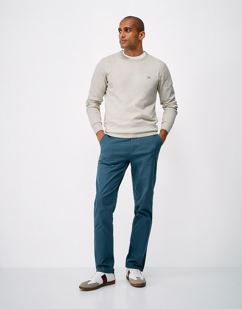 Cotton Crew Neck Jumper in White Marl