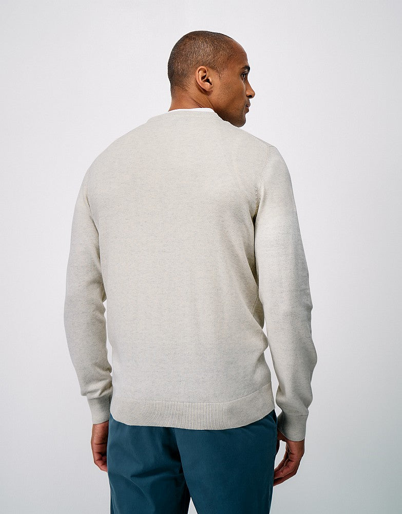 Cotton Crew Neck Jumper in White Marl