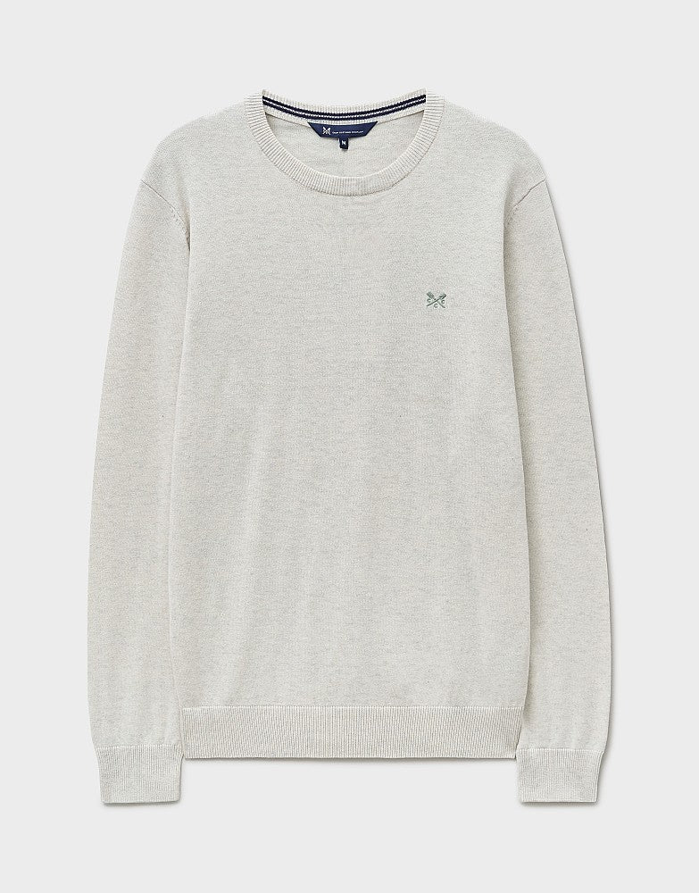 Cotton Crew Neck Jumper in White Marl