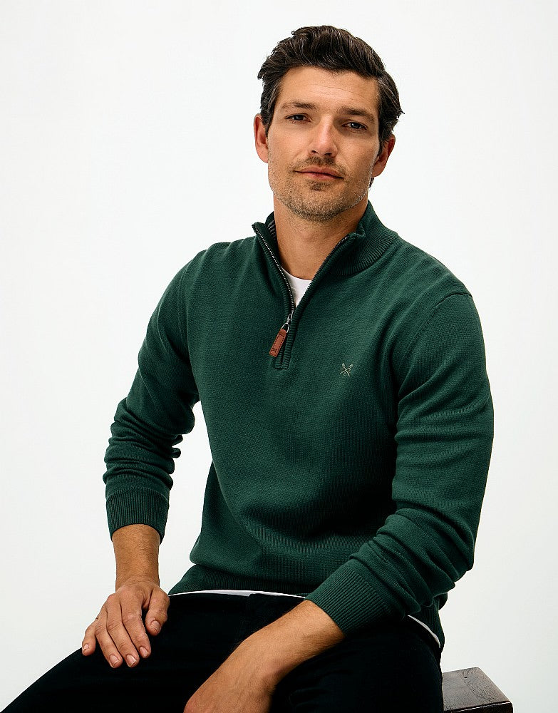 Cotton Half Zip Jumper in Dark Green