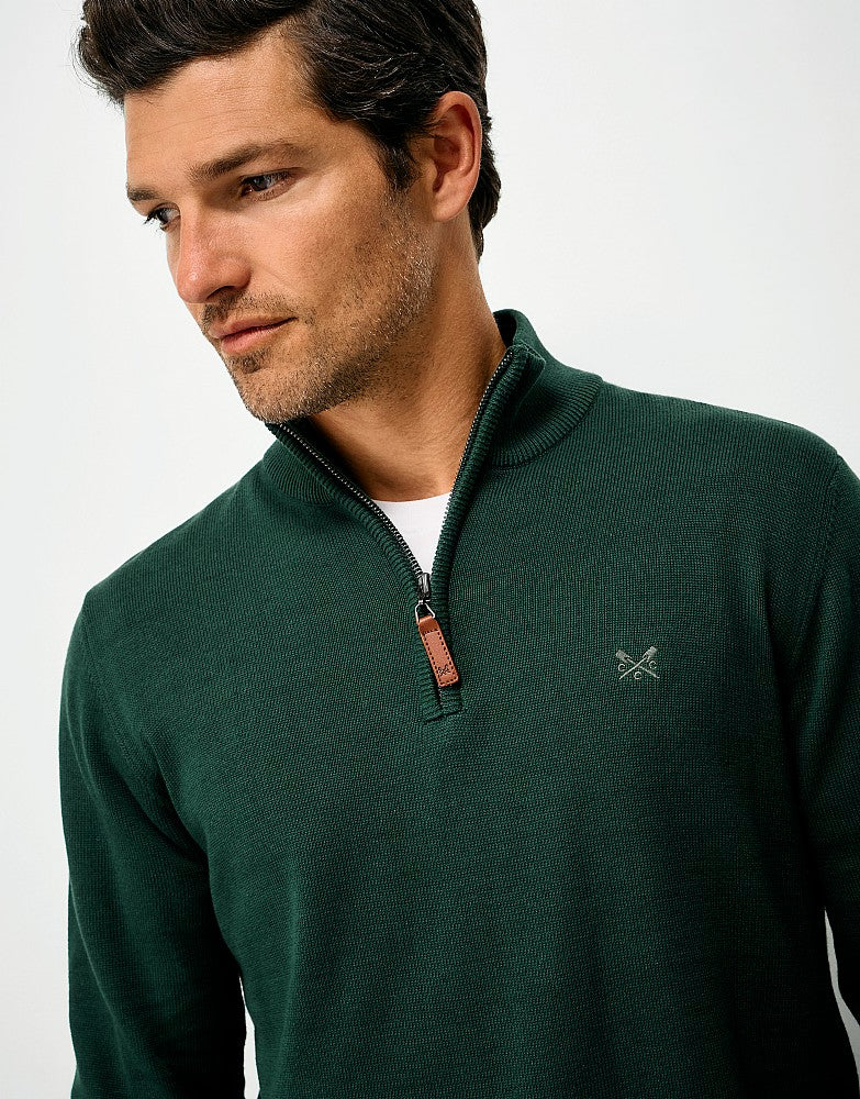 Cotton Half Zip Jumper in Dark Green