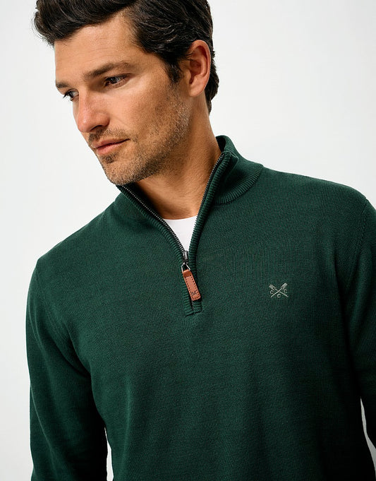 Cotton Half Zip Jumper in Dark Green