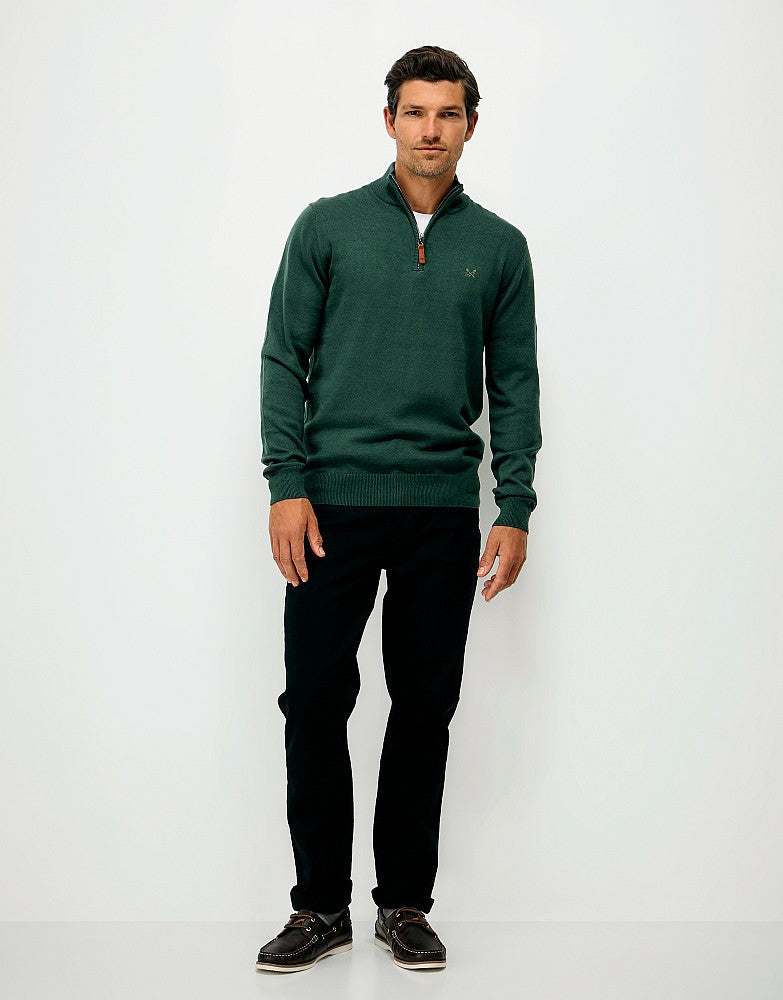 Cotton Half Zip Jumper in Dark Green