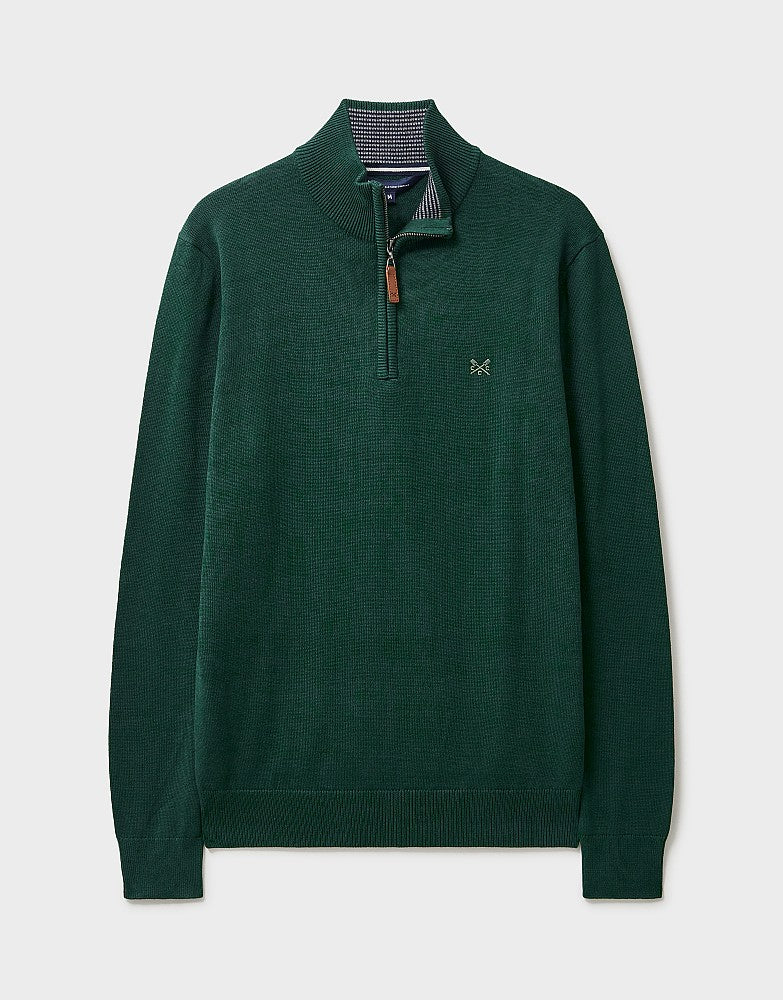 Cotton Half Zip Jumper in Dark Green