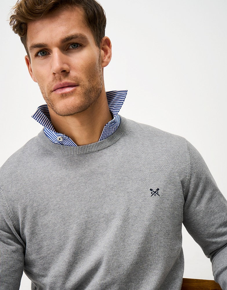 Cotton Crew Neck Jumper in Grey