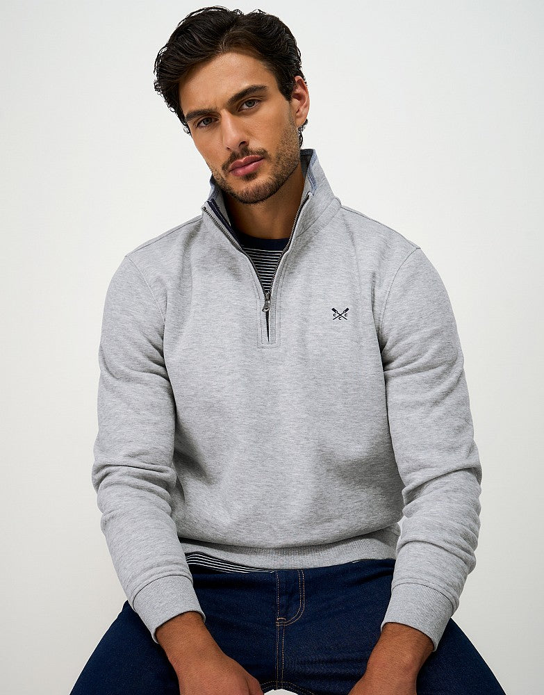 Half Zip Sweat in Heritage Grey Marl