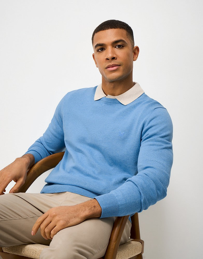 Cotton Crew Neck Jumper in Blue