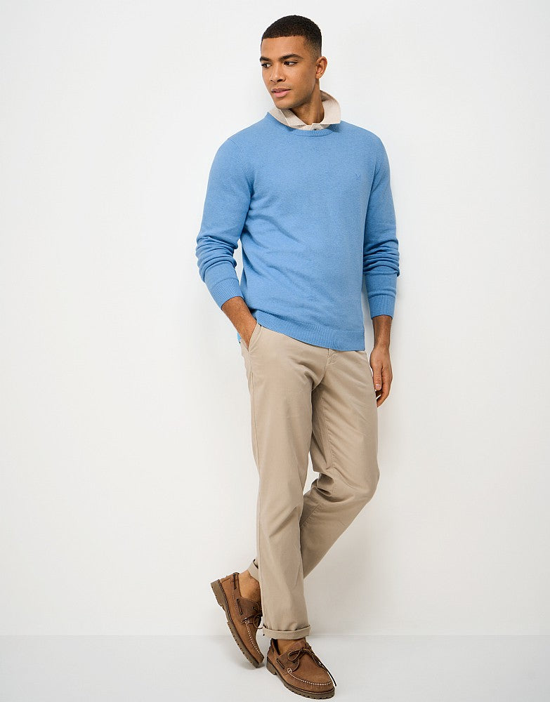 Cotton Crew Neck Jumper in Blue