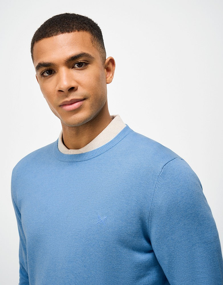 Cotton Crew Neck Jumper in Blue