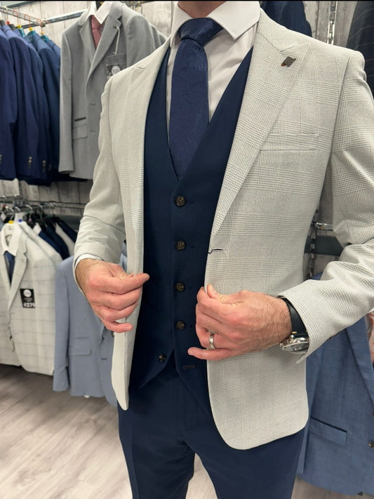 Mark Stone Jacket with Navy Waistcoat and Trousers