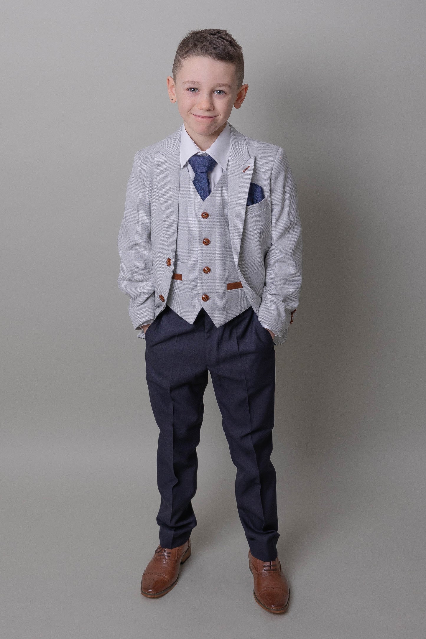 Boy's Mark Stone 3 Piece Suit with navy trouser