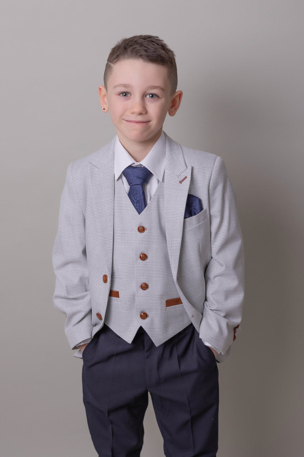 Boy's Mark Stone 3 Piece Suit with navy trouser