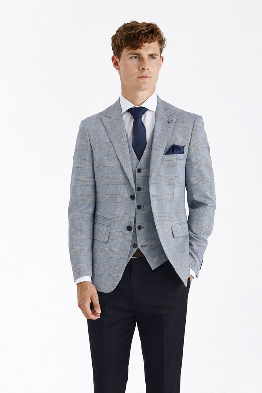 Mark Sky Blue Jacket & Waistcoat - Navy Trousers