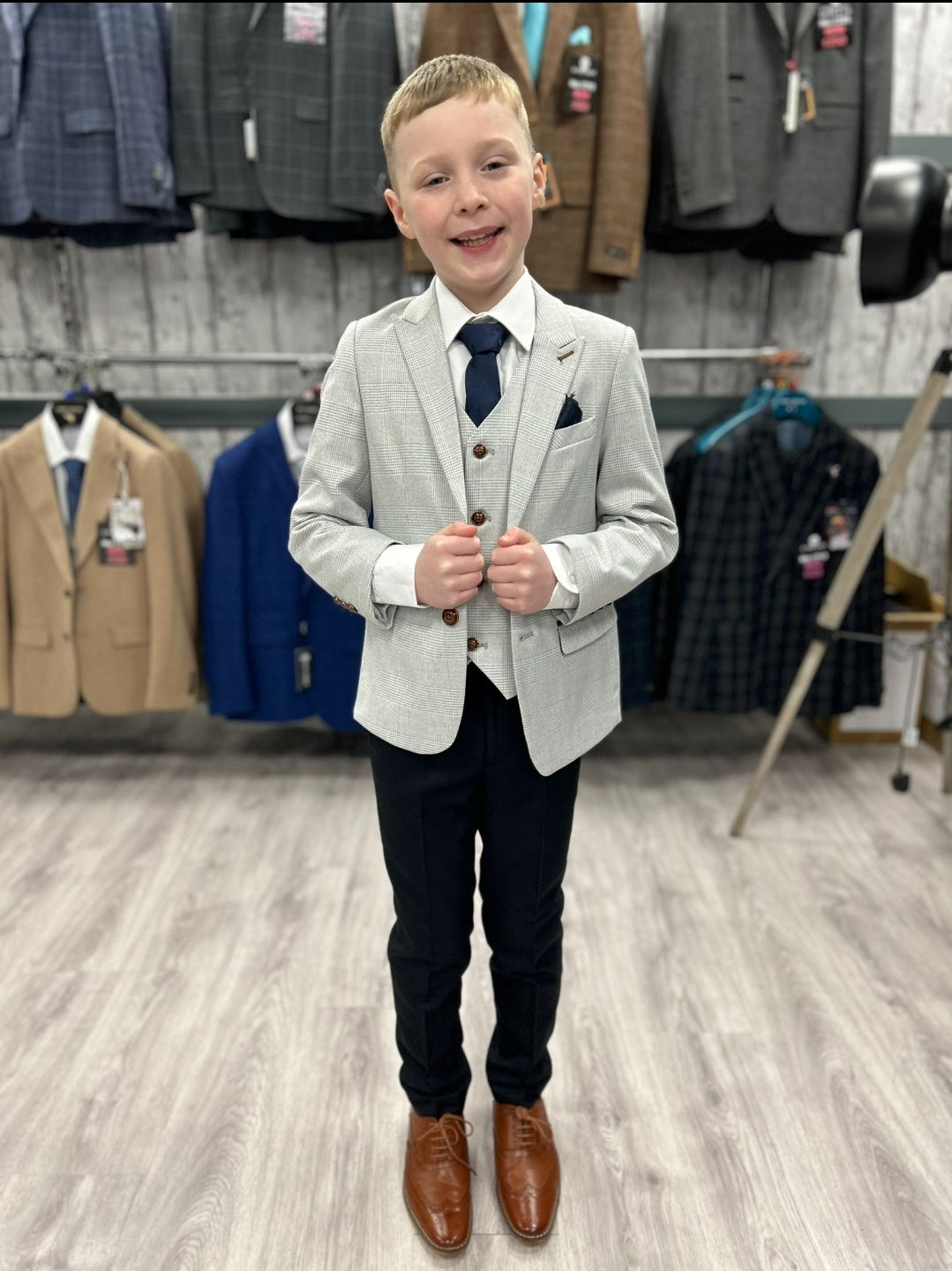 Boy's Mark Stone 3 Piece Suit with navy trouser