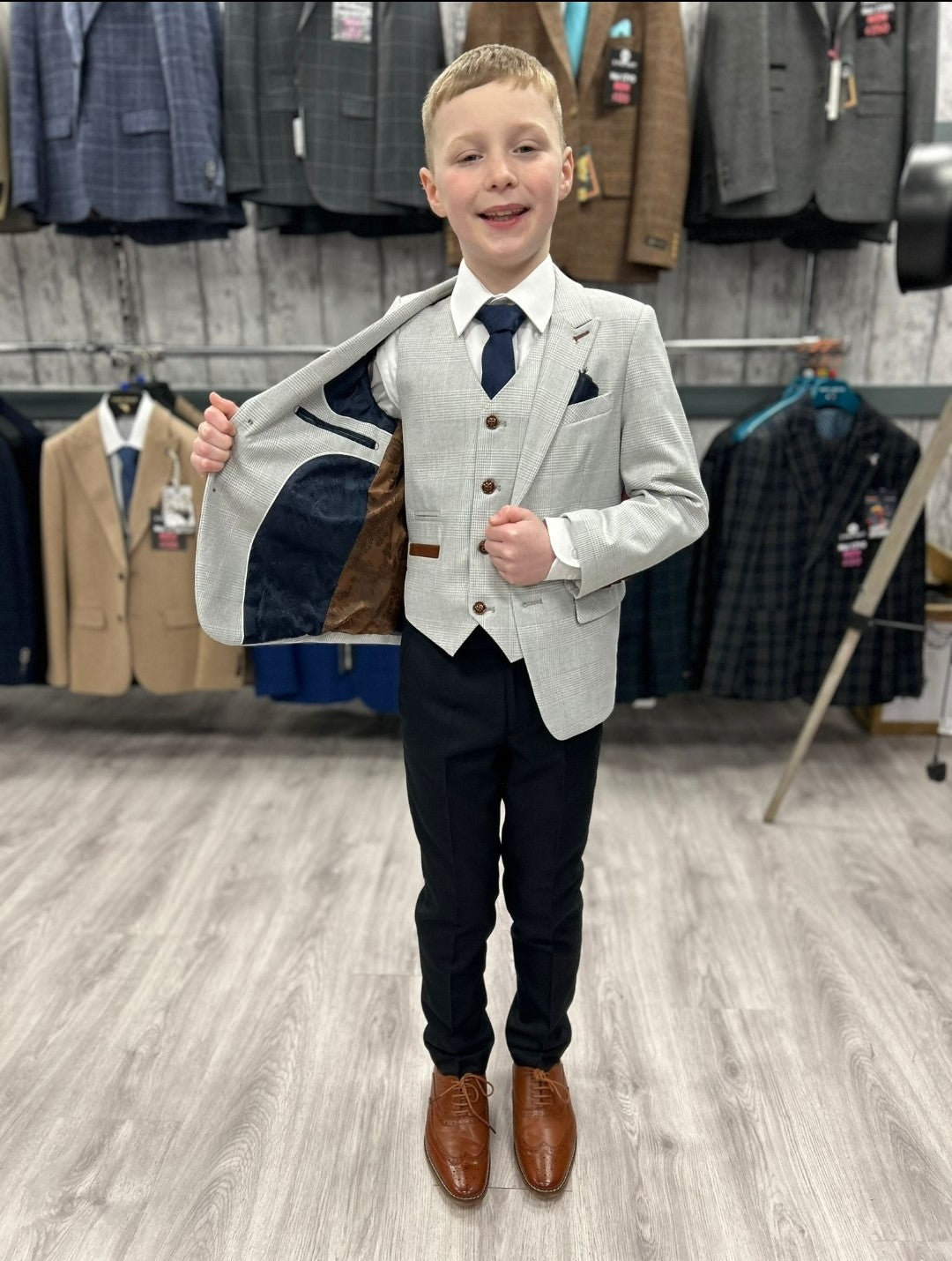 Boy's Mark Stone 3 Piece Suit with navy trouser
