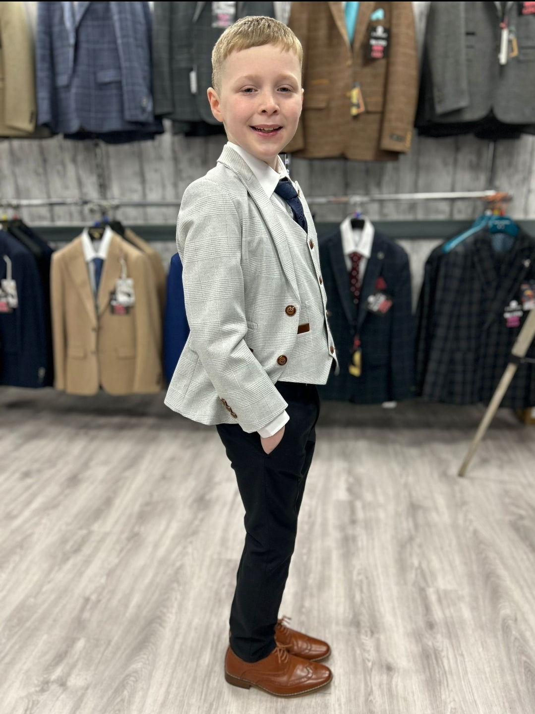 Boy's Mark Stone 3 Piece Suit with navy trouser