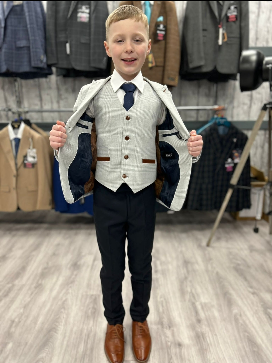 Boy's Mark Stone 3 Piece Suit with navy trouser