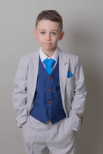 Load image into Gallery viewer, Boy&#39;s Mark Stone 3 Piece Suit with mayfair blue waistcoat
