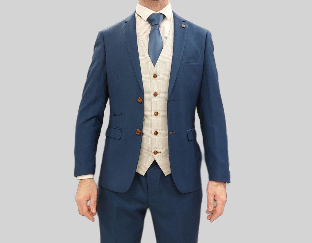 Mayfair Blue 3 Piece Suit With Stone Waistcoat