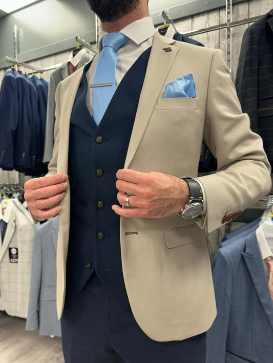 Mayfair Stone Jacket with Navy waistcoat & trousers
