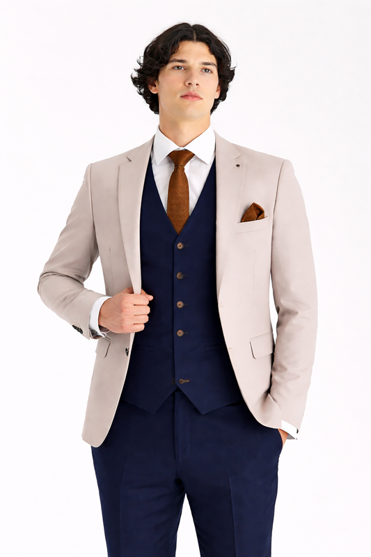 Mayfair Stone Jacket with navy waistcoat and trousers