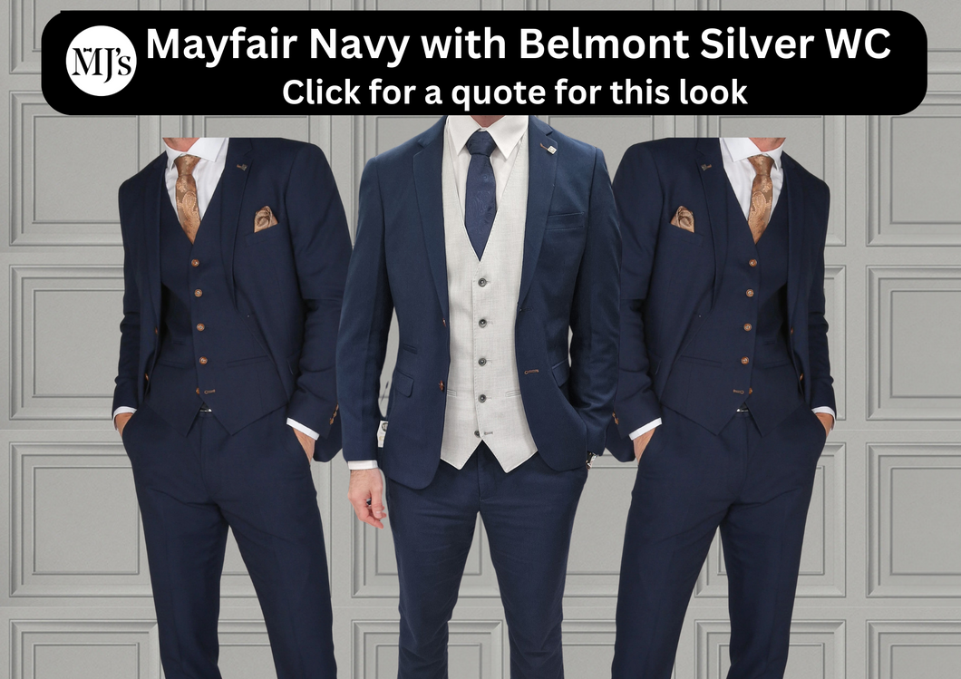 Mayfair Navy Jacket & Trouser with Belmont Silver waistcoat + Mayfair Navy Wedding Quotation (Copy) (Copy)