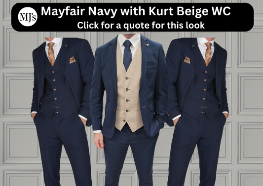 Mayfair Navy Jacket & Trouser with Kurt Beige waistcoat + Mayfair Navy Wedding Quotation