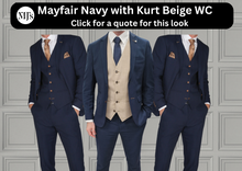Load image into Gallery viewer, Mayfair Navy Jacket &amp; Trouser with Kurt Beige waistcoat + Mayfair Navy Wedding Quotation
