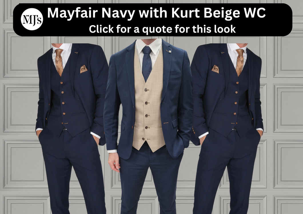 Mayfair Navy Jacket & Trouser with Kurt Beige waistcoat + Mayfair Navy Wedding Quotation