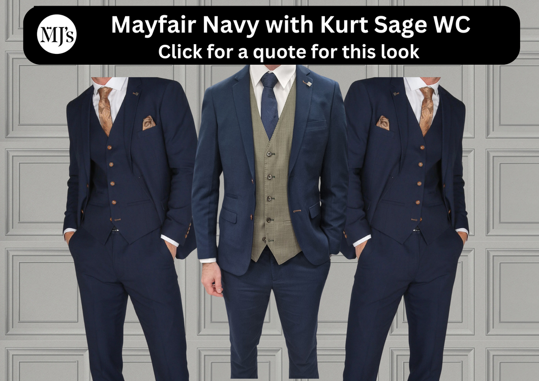 Mayfair Navy Jacket & Trouser with Kurt Sage waistcoat + Mayfair Navy Wedding Quotation