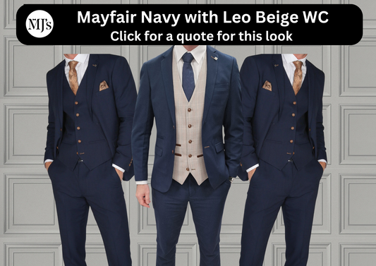 Mayfair Navy Jacket & Trouser with Leo Beige waistcoat + Mayfair Navy Wedding Quotation