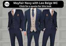 Load image into Gallery viewer, Mayfair Navy Jacket &amp; Trouser with Leo Beige waistcoat + Mayfair Navy Wedding Quotation
