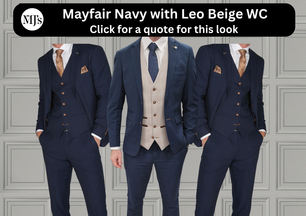 Mayfair Navy Jacket & Trouser with Leo Beige waistcoat + Mayfair Navy Wedding Quotation