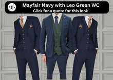 Load image into Gallery viewer, Mayfair Navy Jacket &amp; Trouser with Leo Green waistcoat + Mayfair Navy Wedding Quotation

