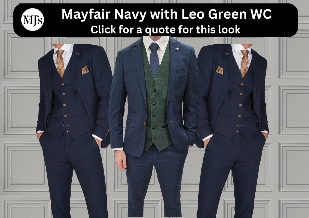 Mayfair Navy Jacket & Trouser with Leo Green waistcoat + Mayfair Navy Wedding Quotation