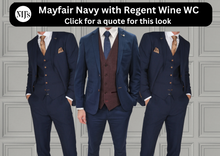 Load image into Gallery viewer, Mayfair Navy Jacket &amp; Trouser with Regent Wine waistcoat + Mayfair Navy Wedding Quotation (Copy)
