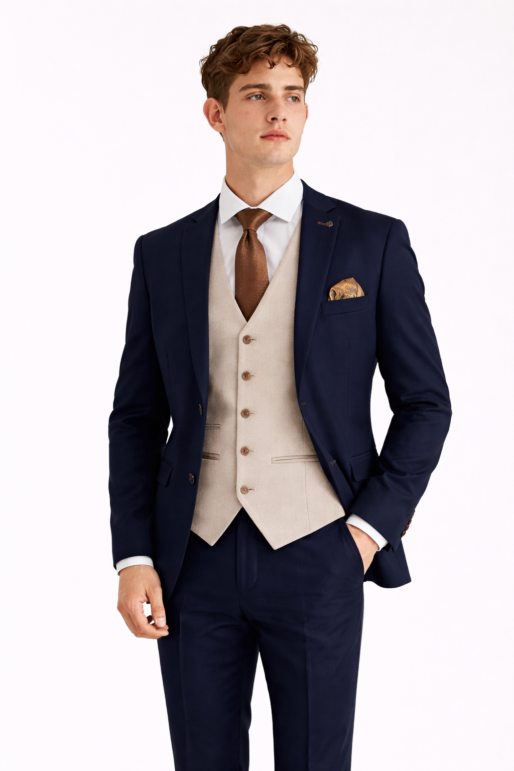 Mayfair Navy with Belmont Beige Waistcoat