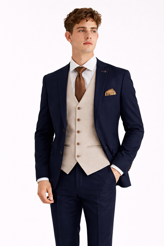 Mayfair Navy with Belmont Beige Waistcoat