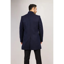 Load image into Gallery viewer, Navy Funnel Neck Wool Blend Ovecoat
