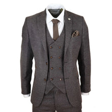 Load image into Gallery viewer, Men&#39;s Brown 3 Piece Suit With Tweed Double Breasted Waistcoat
