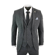 Load image into Gallery viewer, Men&#39;s Charcoal 3 Piece Tweed Suit Herringbone Suit
